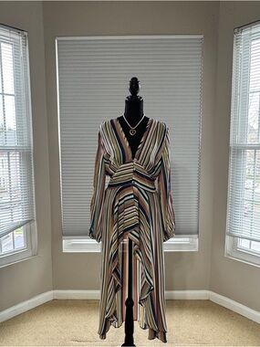 Striped Multicolor V-Neck High-Low Dress - Women